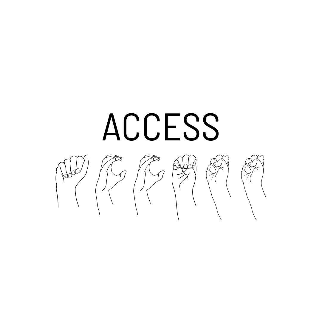 The word "Access" on top of the word spelled out in sign language